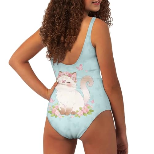 Image of One Piece Bathing Suit for Teen Girls Comfy Crewneck Backless Bathing Suit