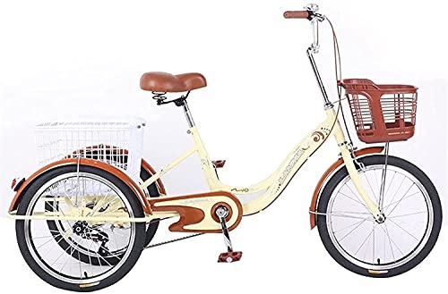 PAGOIAAR Adult Cargo Tricycles Beach Cruiser Bikes Shopping Tricycle Adult 20inch Elderly 3 Wheel Bicycle Tricycles Beach Bike with Double Brake Men's and Women's Human-Powered Bicycles
