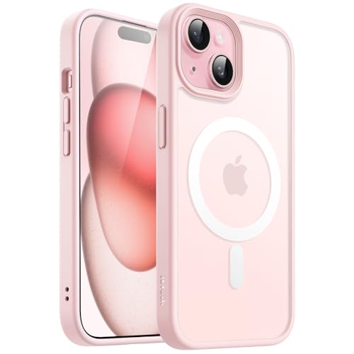 Image of JETech Magnetic Cover Case for iPhone 15 6.1-Inch Compatible With Magsafe, Translucent Matte Back Slim Shockproof Case Phone Cover (Pink)