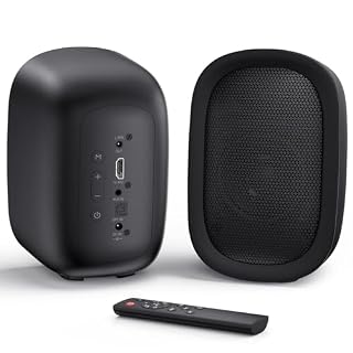 Saiyin Powered Bluetooth Bookshelf Speakers for Record Player, 40W Stereo Sound Speakers with 3-Inch Woofer, Dual-Curved Horn Bass Reflex Port and Optical/AUX/TV-ARC for Turntable/PC/TV, Pair - Les Beatles, Paul McCartney, John Lennon, RIngo Starr, George Harrison