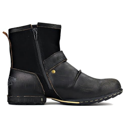 Image of OSSTONE Moto Boots for Men Fashion Zipper-up Leather Chukka Boots Casual Shoes Retro Style OS-5008-1-DA1B1