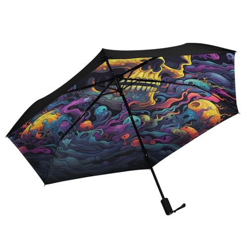 Parapluie pliant à motif de crâne abstrait aquarelle protection solaire et UV compact