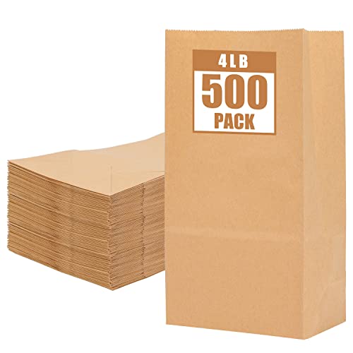 Moretoes 500Pcs 4Lb Brown Paper Lunch Bags Small Kraft Paper Bags Bulk 5" X 3" X 9.4" #TOP15