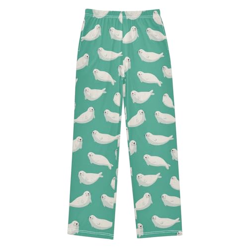 White Harp Seal Pajama Pants Long Sleep PJ Pant Novelty Pajamas Bottoms Elastic Waist Lounge Pants with 2 Pockets 11-12Y