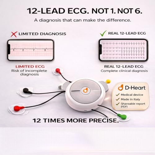 D-Heart ECG Tragbar 8/12 Ableitungen | 60 Elektroden inkl. | App mit Anleitung | PDF Export...