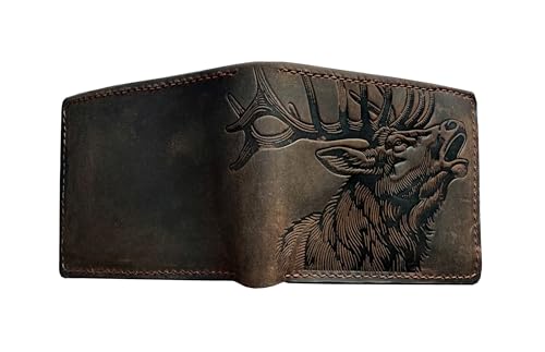 Image of Genuine leather handcrafted wallet, bifold Classic Style, Deer head design