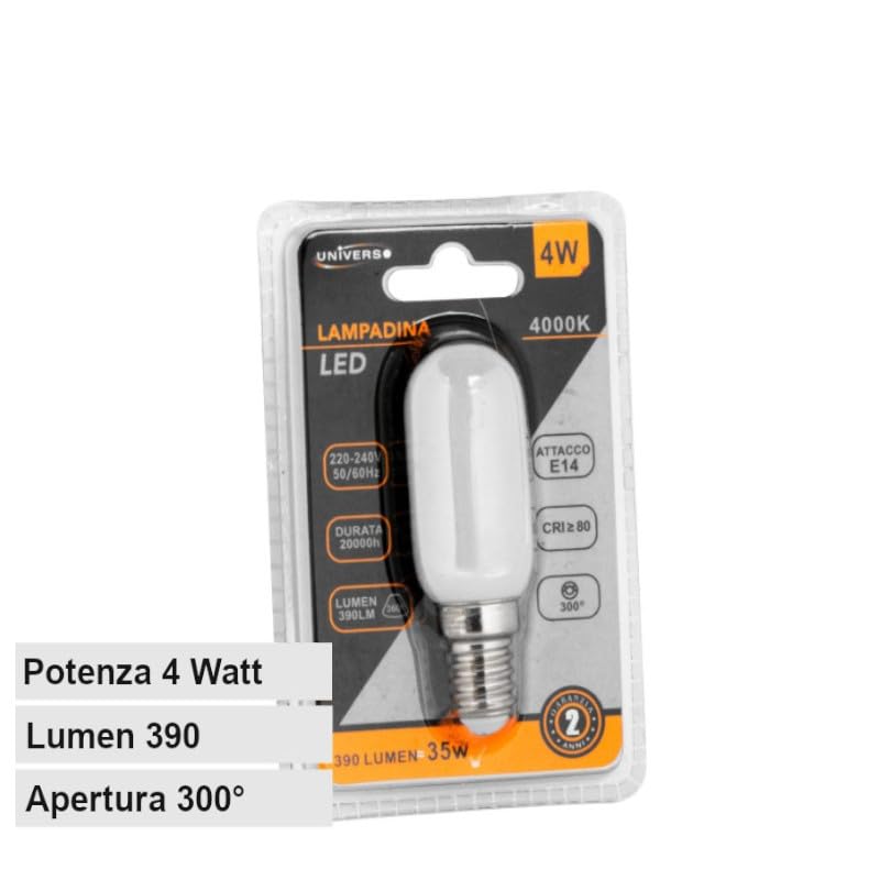 Generico UNIVERSO LAMPADINA LED E14 4W TUBOLARE T25 390 LUMEN APERTURA 300° LUCE CALDA NATURALE FREDDA CONFEZIONI 5-10-15-20 PEZZI (20, BIANCO CALDO)
