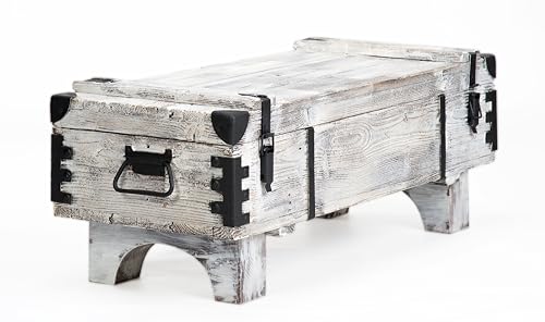 Emdivayn Mesa de Centro Blanco, Cofre Antiguo de Madera Maciza de Pino, Mesa de Centro de Estilo Antiguo, Mesa Auxiliar Baúl, Caja de Almacenamiento, Alto - 39 cm, Largo - 97 cm, Ancho - 41 cm.