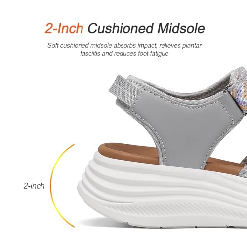 Dannto Women's Comfortable Walking Sandals with Arch Support Elastic Strap Cushioned Midsole Platform for Casual Summer Fashion Sandal Light Gray Size 8 by Dannto - Used condition - Image 4