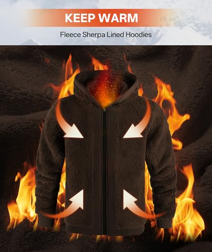 Image of V VALANCH Men Hoodies Zip Up Sherpa Lined Sweatshirts Heavyweight Thick Warm Fleece Winter Jacket