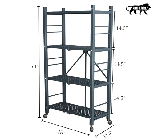 Image of Sahni Foldable 4-Tier Storage Shelf | Foldable Metal Bookcase| Multi Purpose Display Unit with Wheels (Graphite Grey)
