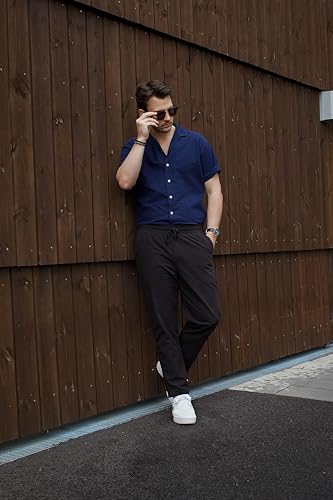 COOFANDY Men's Casual Cotton Pants Regular Fit Elastic Waist Drawstring Twill Pants Straight Leg Chino Pants3