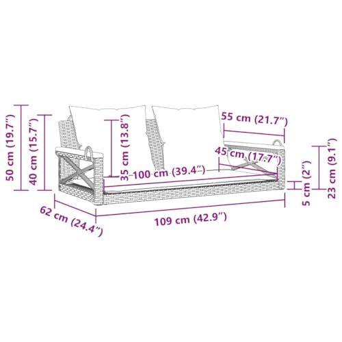 Banc suspendu marron en rotin synthétique avec coussin de jardin - 3