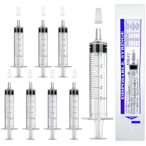 winbest Spritze 5ml 32 Stück Individuelles Paket Plastikspritze mit Kappe Kunststoffspritze Ohne Nadel Wiederverwendbar Spritze für Flüssigkeitsmessung und abgabe Tierfütterung Pflanzenbewässerung