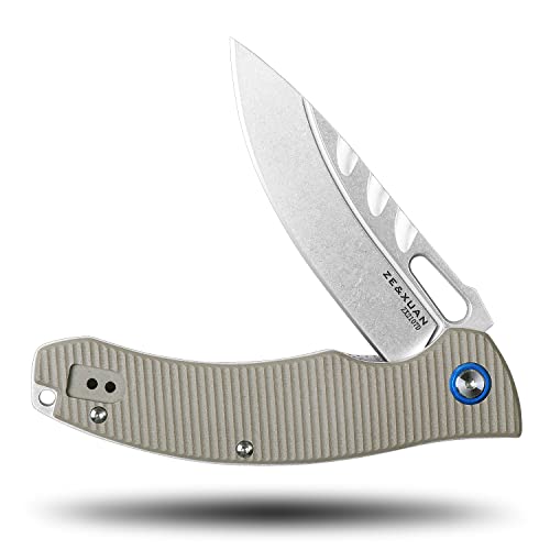 ZE&XUAN Folding Pocket Knife,Everyday Carry,3.76-In DC53 Steel PlainEdge Stonewashed Blade,With 4.5-In Solid G-10 Handles,Tactical Folding Knife.Deep Carry Pocket Clip for EDC,Hunting Outdoor EDC knife (Yellow Handle)