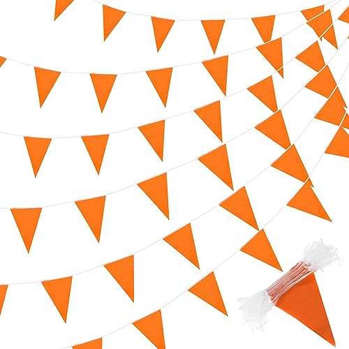 Image of Preboun 400 ft Solid Pennant Banner Flags 240 Pcs String Hanging DIY Triangle Bunting Bulk Garland for Grand Opening Carnival Birthday Party Decoration Outdoor(Orange)