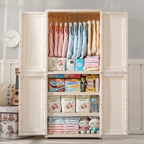 Image of Kids Plastic Wardrobe for Clothes Storage | Baby Cupboard & Almirah with Hanging Rod & Shelves | Portable Collapsible Storage Cabinet for Bedroom | Cartoon Kids Wardrobe