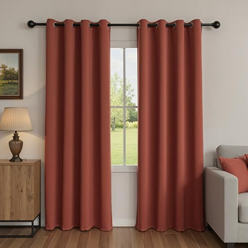 MYSKY HOME Boho Blackout Curtains for Bedroom 84 Inch Long Burnt Orange Curtains for Living Room Grommet Terracotta Window Drapes Privacy Protect Room Darkening Single Panel Curtain 52 x 84 Inch