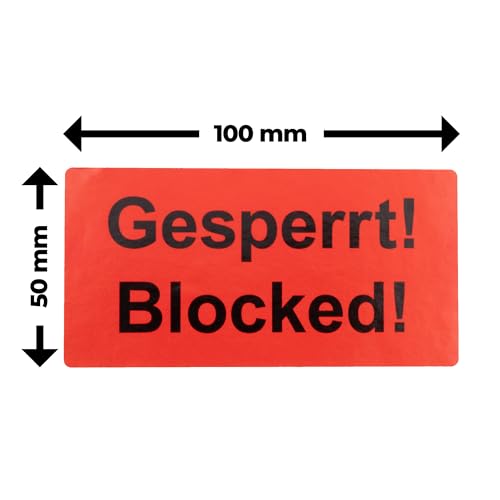 MD Labels Warnetiketten auf rolle 100x50mm 500 Stück Gesperrt! Blocked! Versandaufkleber - Versandhinweis Haftetiketten