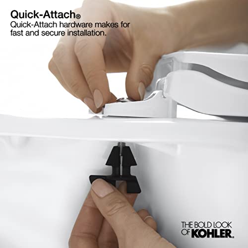 Image of KOHLER K-4636-96 Cachet Quiet Close Elongated Toilet Seat, Slow Close Lid and Seat, Grip-Tight Bumpers and Installation Hardware, Biscuit (Pack of 2)