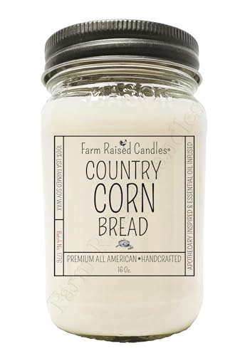 Farm Raised Candles – 16 oz Country Cornbread Scented Candle – All Natural Soy Wax – Sweet Honey Butter Bakery Aroma – USA Made Jar Candle – Long Lasting Clean Burn – Kitchen or Gift Use