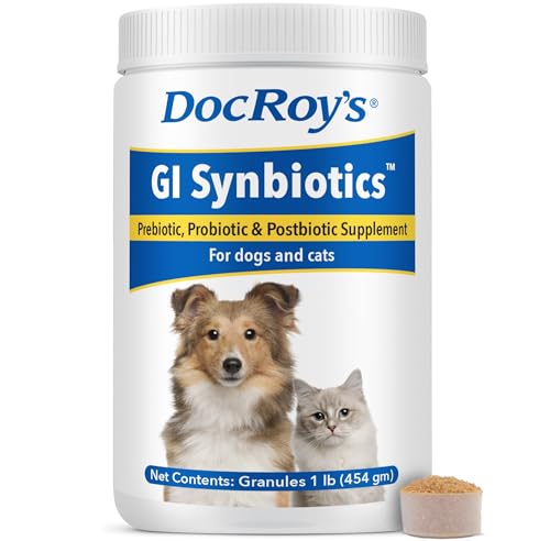 Doc Roy’s GI Synbiotics Probiotic & Prebiotic Granules for Dogs & Cats – Digestive & Immune Health Supplement with Live Cultures, BgMOS & Beta Glucans – Chicken Flavor – 454g Granules
