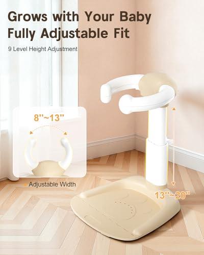 Image of COOSEYA Baby Shower Stand, Toddler Bath Stand Support with Thicker Colum, Anti-Pinch, Anti-Slip Base, Adjustable Shower Holder for Toddler Standing (Khaki)