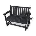 Mosbrisa Poly Lumber Patio Glider, Durable HIPS Material, Weather-Resistant Swing Bench for Outdoor Porch Garden (Black, 2-Seater)