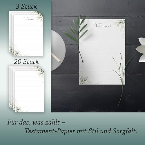 23x Testamentpapier Weiß Grün A4 Testament Vorlage Nachlassverfügung Letzter Wille Erbfall Vorsorge Dokumentenvorlage Ausstattungspapier Designpapier Urkundenpapier Eukalyptus Briefpapier