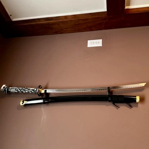 Image of Double Rack Katana holder Wall Mount | Traditional Japanese Style | Dual Slots for Sword & Saya for Samurai, Anime & Decorative Swords | Easy Installation | Bioplastic (1 Pair)