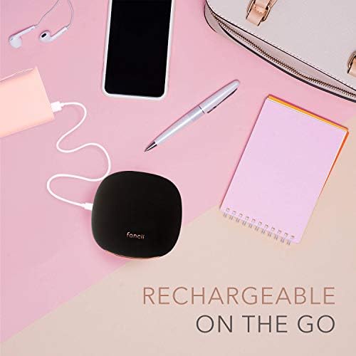 Fancii Rechargeable Compact Magnifying Mirror with Natural LED Lights, 1x/ 10x - Portable Lighted Handheld Makeup Mirror for Travel and Purses, Mila (Black)
