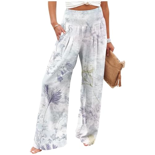 Wide Leg Pants for Women Straight High Waisted Summer Striped Pant 2025 Stretchy Pull On Wrap Trouser with Pocket Boho