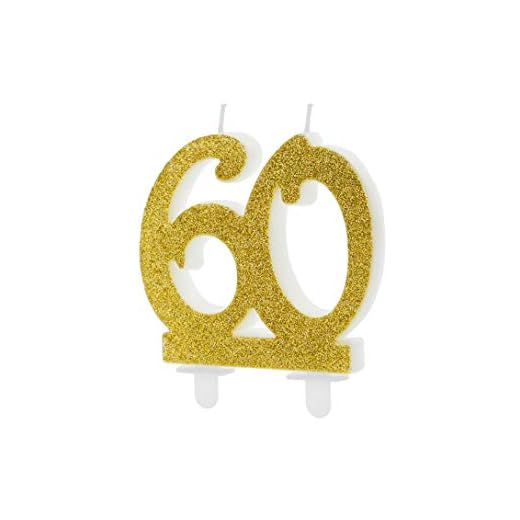 Vela de Cumpleaños Número 60 con Purpurina Dorada, Medida 7,5 cm