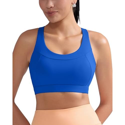 RUNNING GIRL Sports Bras for Women,Racerback Molded Cup Sports Bra with Sewn in Pads A-blue Small
