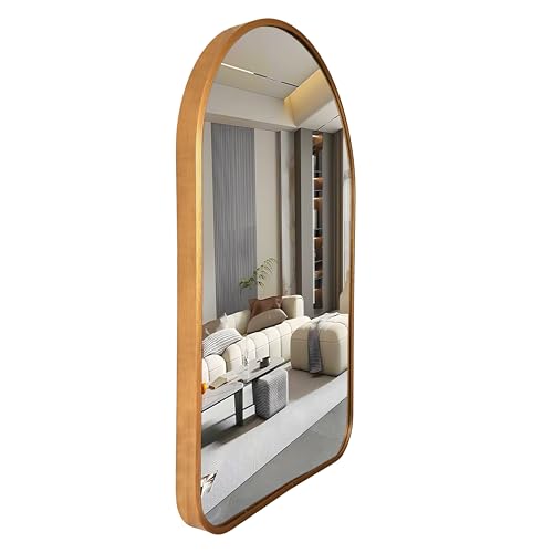 Image of Art Street Rectangular Decorative Wall Mirror with Aluminum Metal Frame Gold | Rounded Corner Modern Design Vanity Mirror for Makeup, Bedroom, Drawing Room, Bathroom Wash Basin (Gold, 40x60 cm)