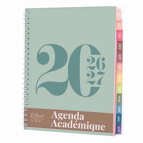 Rileys Agenda 2026 2027, Agenda Scolaire & Professionnel, Planificateur Journalier, Hebdo & Mensuel, Carnet, Reliure Double Spirale, Juil 2026–Juin 2027 (20 x 15 cm,...