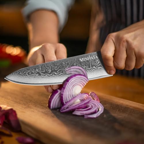 Mosfiata Professional Damascus Chef Knife Set-3Pcs, 8 ‘’Chef Knife 7"Santoku Knife And 5'Utility Knife,Vg-10 High Carbon Stainless Steel With Finger Guard thumb #3