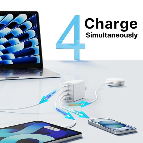 Image of 200W USB C Charger Block, Adapter for iPhone 17 /16 /15 Pro Max Charger Fast Charging, Foldable 4-Port GaN5 Fast Charging Block, Dual 65W Laptop Super Fast Charger Type C for MacBook Pro /Air iPad