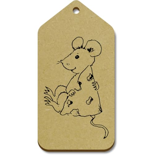 Azeeda 10 x Large 'Mouse with Cheese' Wooden Gift Tags