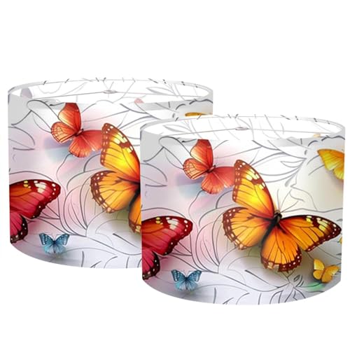 Image of Nuxovilar Lamp Shades Set of 2, 13 inch Top x 13 inch Bottom x 10 inch High (Spider) | Small lamp shades colorful butterfly design kids room bedroom studio art inspired nook covers (Butterfly)