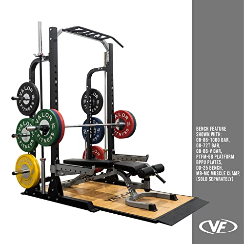 Valor Fitness Power Rack Squat Stand - 5 Position Multi-Grip Pull Up Bar - Adjustable Height, Plate & Bar Storage, Resistance Band Pegs – Max 1000 lb - Home Gym Equipment