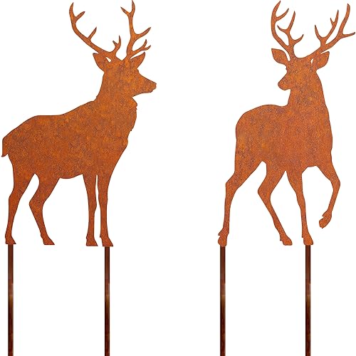 JYUECIAN Roststecker Hirsch Weihnachtsdeko 2 Stück Rost Gartenstecker...