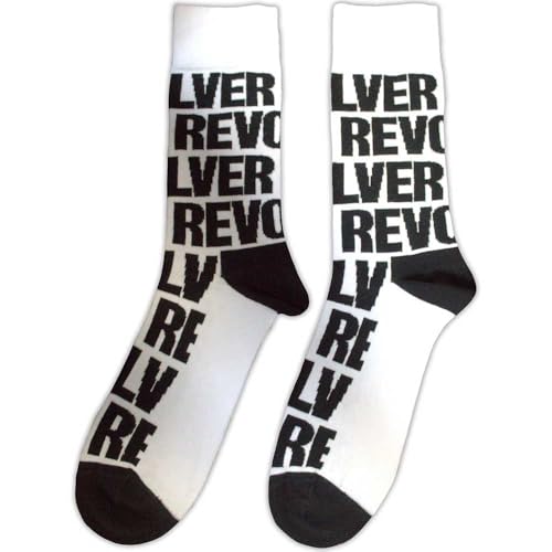 Beatles Revolver Text Repeat (US Men’s Shoe Size 8-12) Socks White - Les Beatles, Paul McCartney, John Lennon, RIngo Starr, George Harrison Beatles Revolver Text Repeat (US Men's Shoe Size 8-12) Socks White