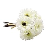 Gerbera Daisy Artificial Flowers for Farmhouse Home Decor 7 Stems Silk Daisies Flower for Wedding Bouquet Living Room Office Party DIY Decoration (White)