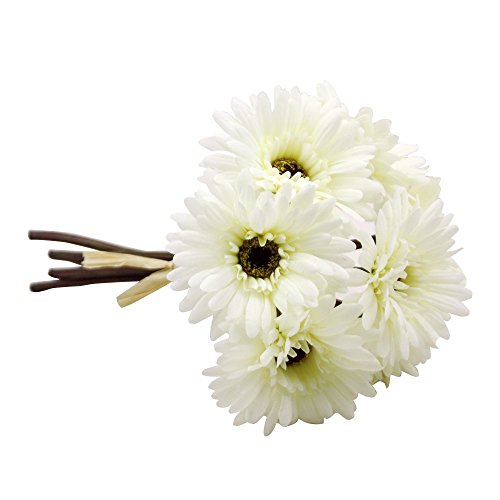 Gerbera Daisy Artificial Flowers for Farmhouse Home Decor 7 Stems Silk Daisies Flower for Wedding Bouquet Living Room Office Party DIY Decoration (White)