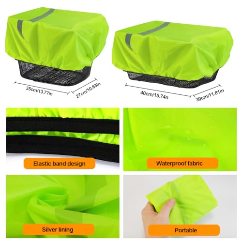 Fahrradkorb Regenschutz fahrradkorb, 2-Pack Fahrrad Korbabdeckung Regenschutz mit Fahrradbezug schwarz wasserdicht überzug für fahrradkorb (Reflektierendes Grün)