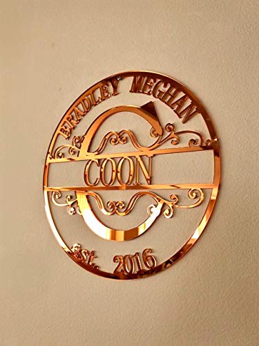 Franjohnsonhouse Personalized Family Last Name Sign Initial Split Letter Wreath Wedding Gift Custom First Names Est Year Established Sign Monogram Door Hanger Wall Decor Housewarming Gift (Design 1) #TOP2