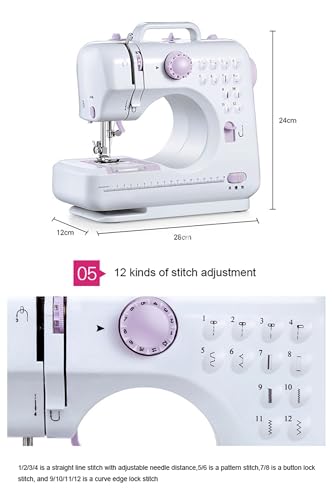 Huishoudelijke naaimachine Elektrische naaimachine, kleine naaimachine met aanschuiftafel en 12 ingebouwde steken, draagbare naai-apparaatset Kinderen Dames Cadeau for thuis/reizen DIY-kleding (Size - Image 3