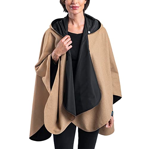 WarmCaper Rainproof Rain Poncho for Women - Ultrasoft Reversible Fashion Colors Rain Rolls Right Off! (Warm Camel/Black)