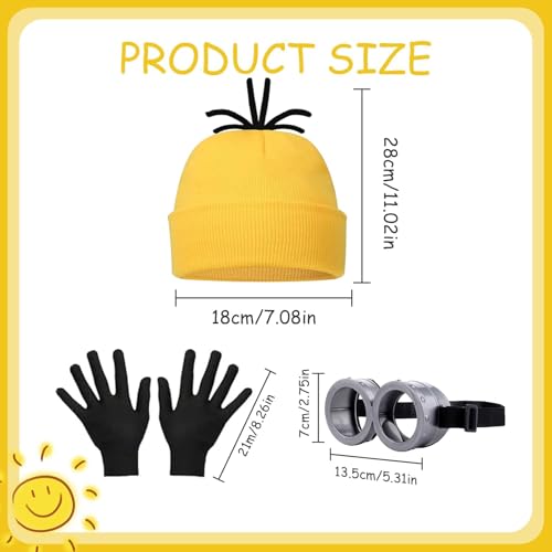 Erwachsene Kostüm Zubehör für Halloween Cosplay, 3 Stück Halloween Kostüme mit Steampunk Brille Gelbe Mütze Schwarze Handschuhe, Erwachsene Kostüm Accessories für Halloween Karneval Cosplay Party